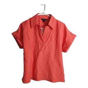 Banana Republic Factory Collared Bright V‎ Neck Popover Office Corpgore Blouse S